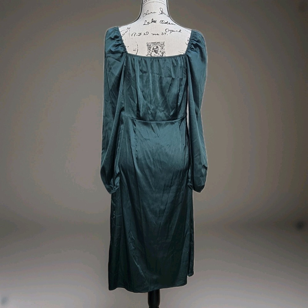 Unbranded Womens Dress Sz M Green Satin Long Sleeve Party Holiday Y2K Lightweigh - Picture 6 of 16
